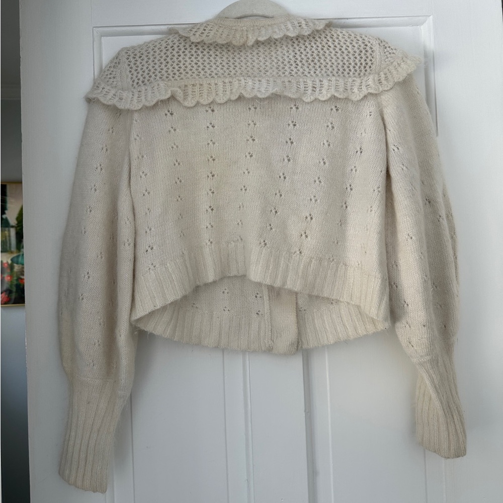 LoveShackFancy Hayden Ruffle Cream Coquette Girl Cardigan Sweater Size XS - Picture 4 of 7